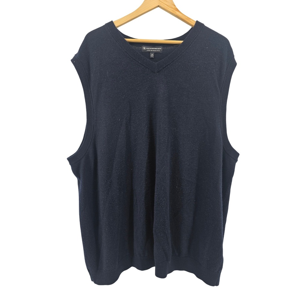 Hart Schaffner Marx Sweater Vest Men 2XB Navy Blue Merino Wool V-Neck Big & Tall